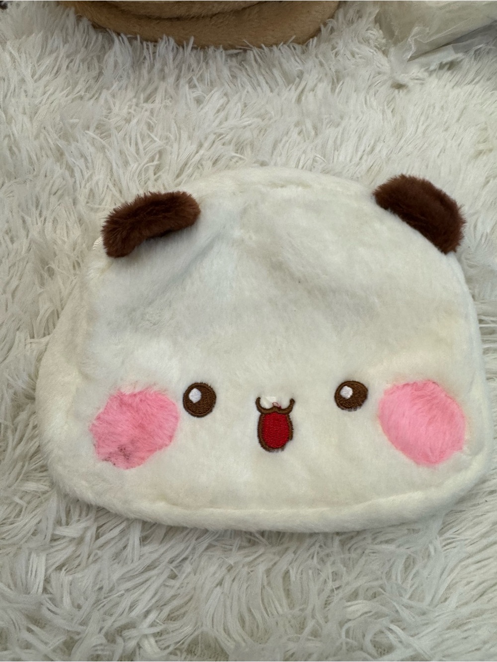 Plush White Cute Character Crossbody Bag with Pink Cheeks